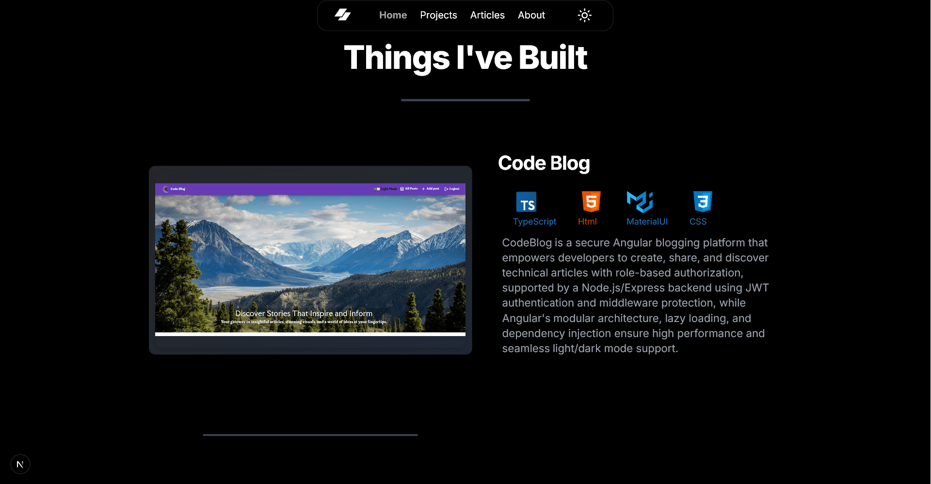 Portfolio secondary view